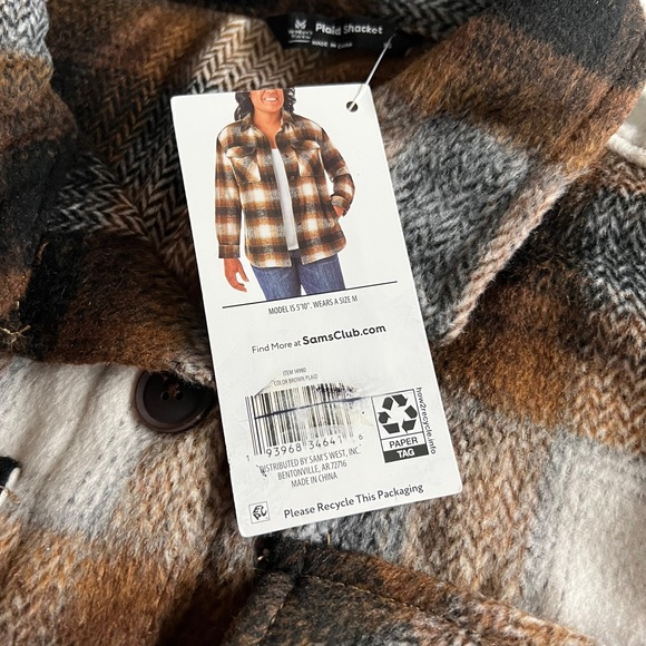 NWT Member's Mark Brown Plaid Ladies Shacket - Picture 3 of 11